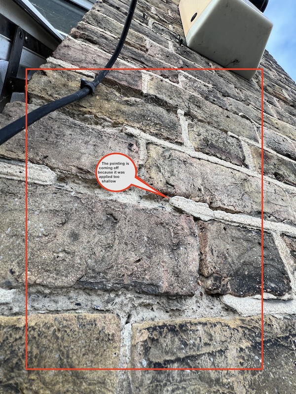 Poor pointing between bricks and dampness inside a house